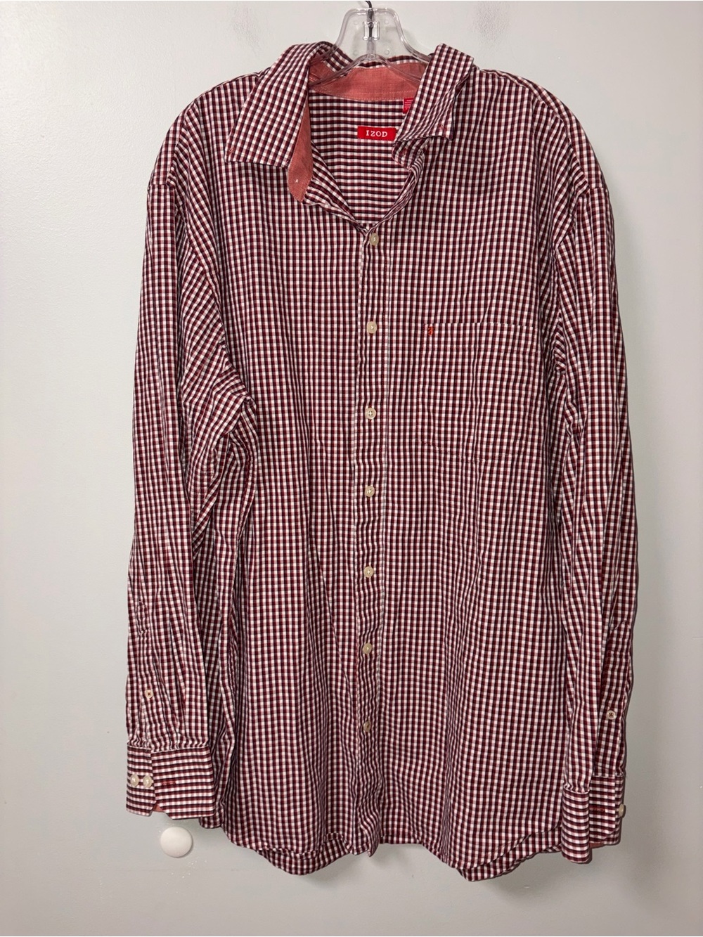 Izod Red & White Plaid Long Sleeve Button Down Shirt Men’s 2XLT